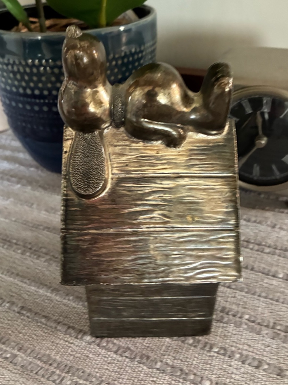 Vintage silver-plated SNOOPY savings bank.